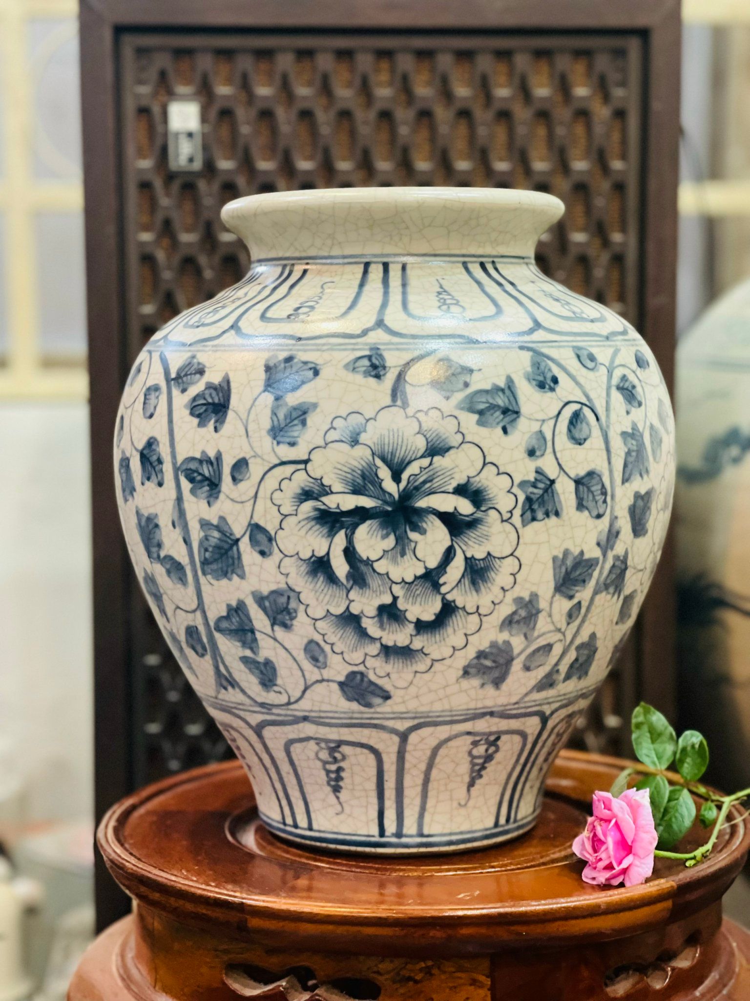  BÌNH HOA MEN RẠN VẼ HOA PHÙ DUNG 