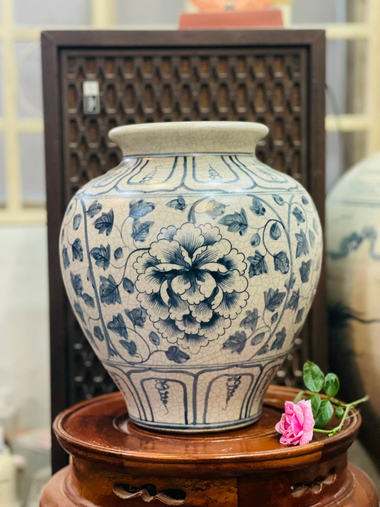  BÌNH HOA MEN RẠN VẼ HOA PHÙ DUNG 