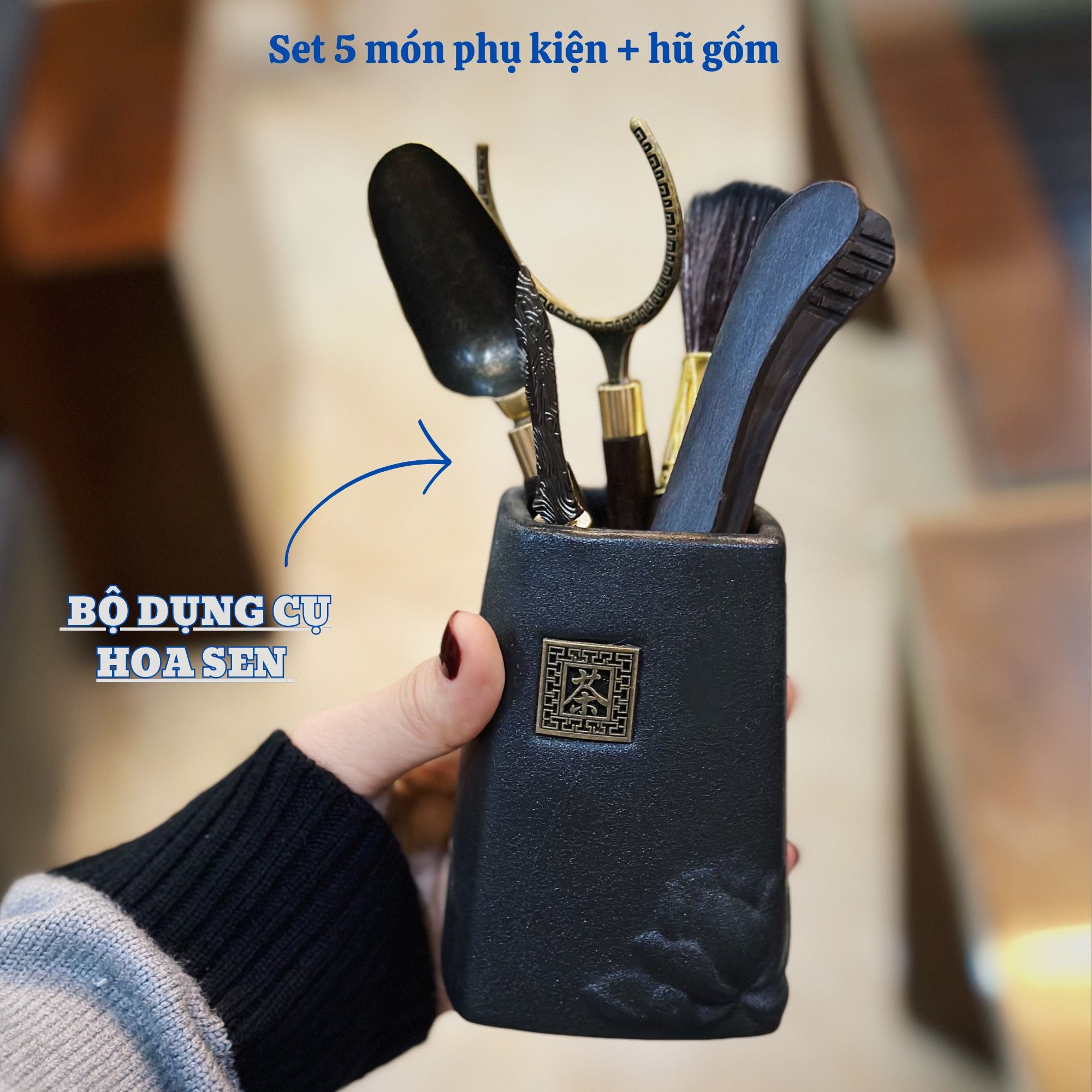  [HOT] BỘ PHỤ KIỆN TRÀ ĐẠO 5 MÓN KÈM HŨ GỐM 