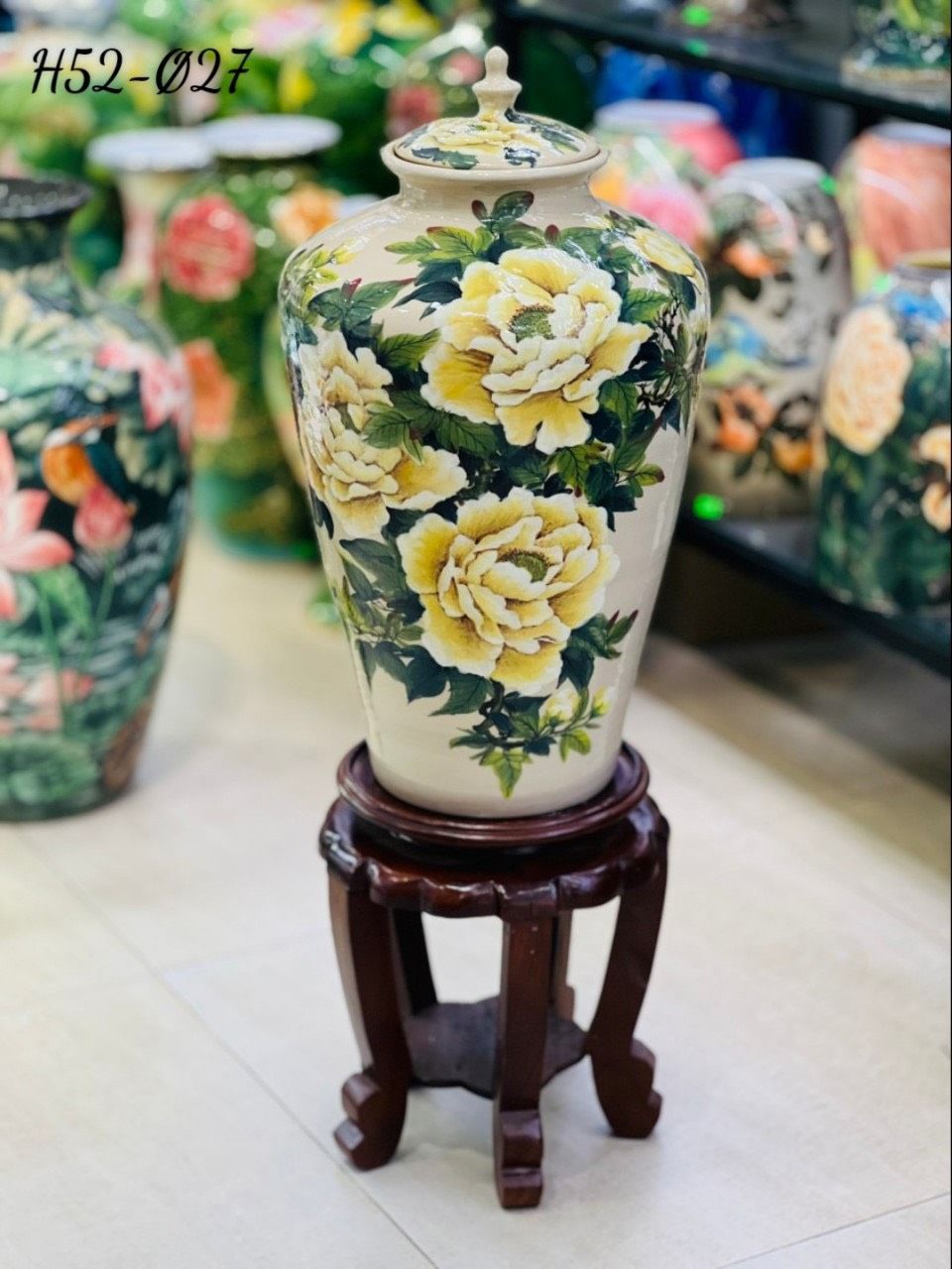  BÌNH HOA HOẠ TIẾT HOA VÀNG 52CM 