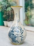  TỲ BÀ BÁT TRÀNG MEN RẠN VẼ HOA SEN BỌC VÀNG CAO CẤP 58CM 