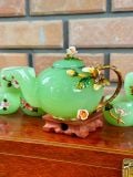  BỘ ẤM TRÀ NGỌC ONYX XANH CHẠM HOA TINH TẾ 