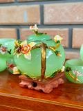  BỘ ẤM TRÀ NGỌC ONYX XANH CHẠM HOA TINH TẾ 