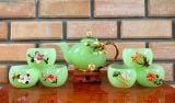  BỘ ẤM TRÀ NGỌC ONYX XANH CHẠM HOA TINH TẾ 