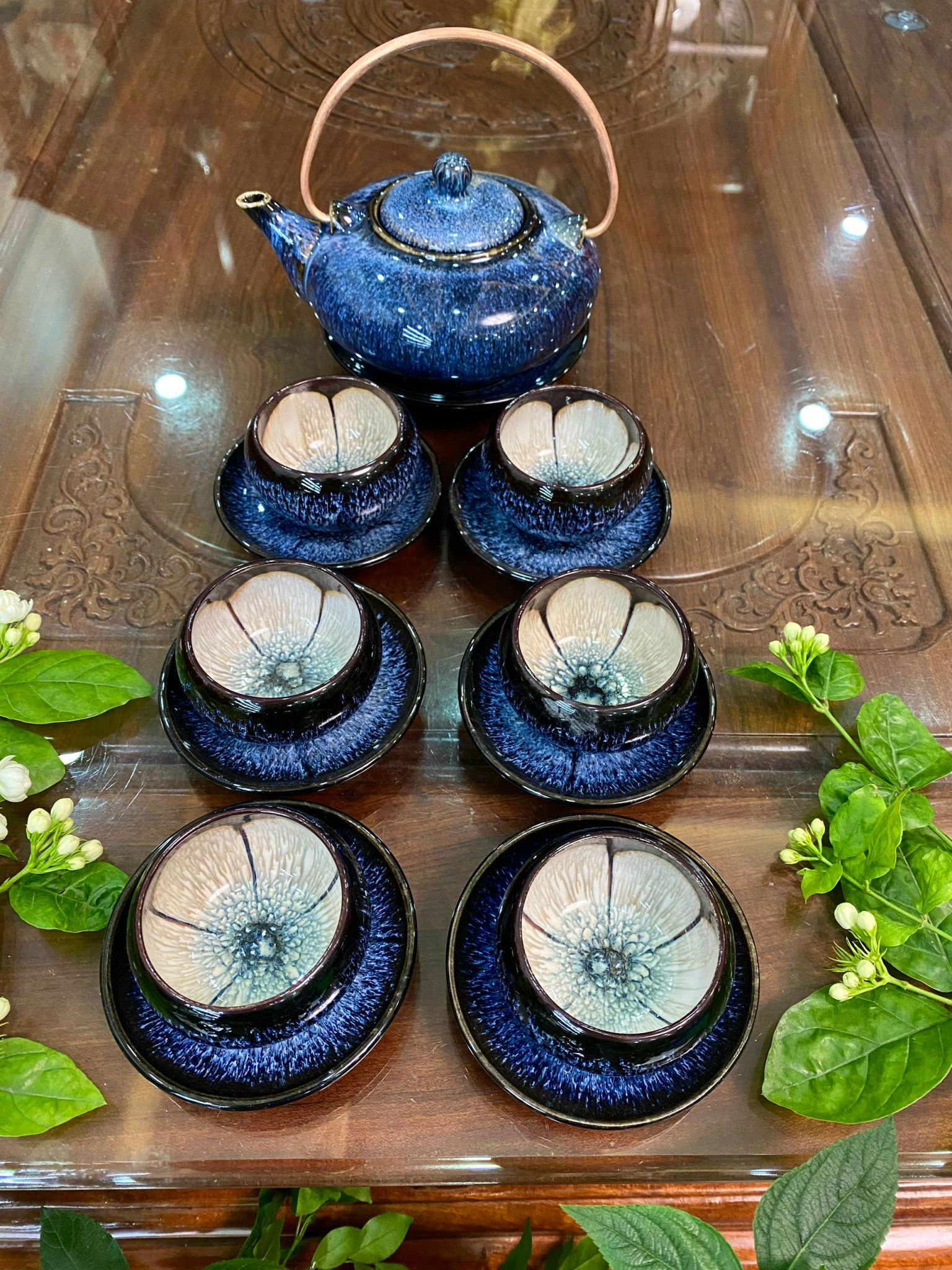  [HÀNG CAO CẤP] BỘ ẤM CHEN MEN HOẢ BIẾN XANH LÒNG HOA (NHIỀU MẪU) 