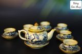  BỘ ẤM CHÉN MEN RẠN BÁT TRÀNG BỌC ĐỒNG VẼ HOA SEN 