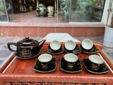  BỘ ẤM CHÉN BÁT TRÀNG MEN HOẢ BIẾN VẼ VÀNG VINH HOA PHÚ QUÝ 