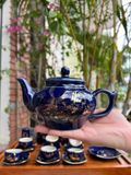  BỘ ẤM CHÉN DÁNG RÙA MEN HOẢ BIẾN VẼ VÀNG 