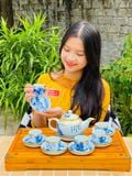  Bộ ấm chén trúc lâm thất hiền bọc đồng 450 ml  gốm sứ Bát Tràng 