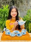  Bộ ấm chén trúc lâm thất hiền bọc đồng 450 ml  gốm sứ Bát Tràng 