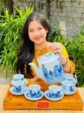  BỘ ẤM TÍCH MEN LAM NGỌC VẼ TRÚC LÂM 