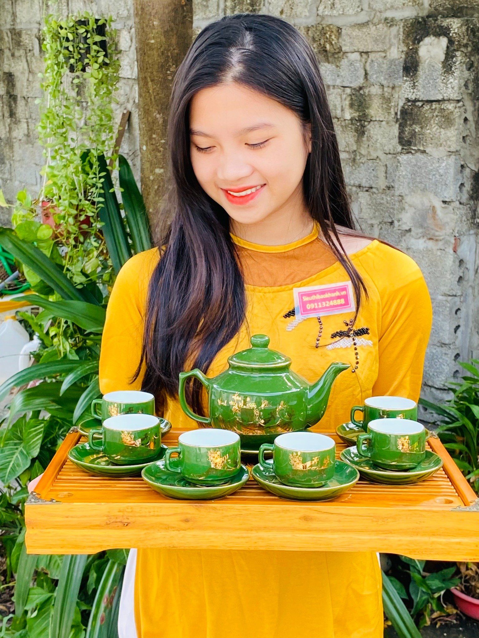  BỘ ẤM CHÉN VẼ VÀNG CẢNH LÀNG QUÊ 