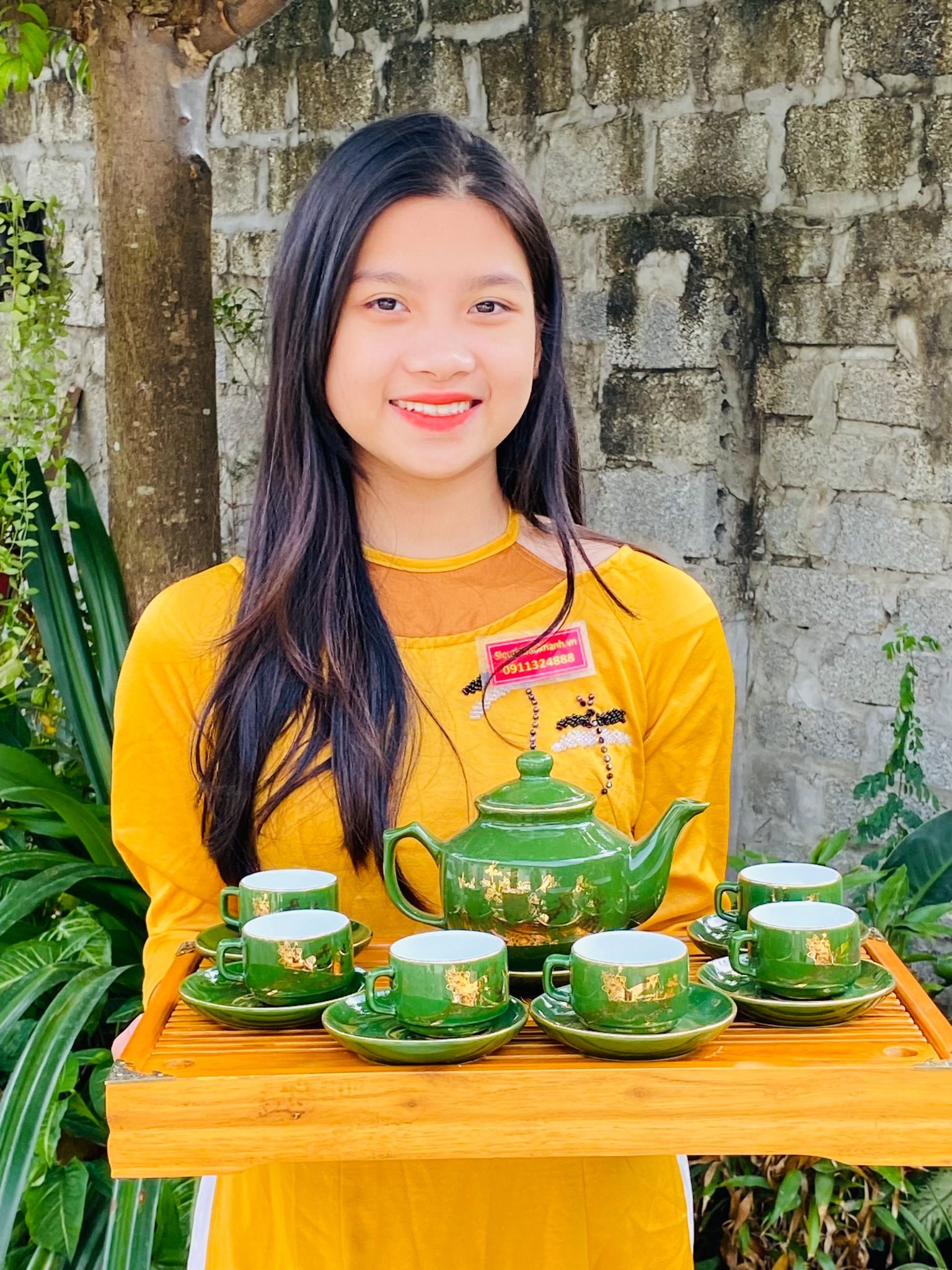  BỘ ẤM CHÉN VẼ VÀNG CẢNH LÀNG QUÊ 