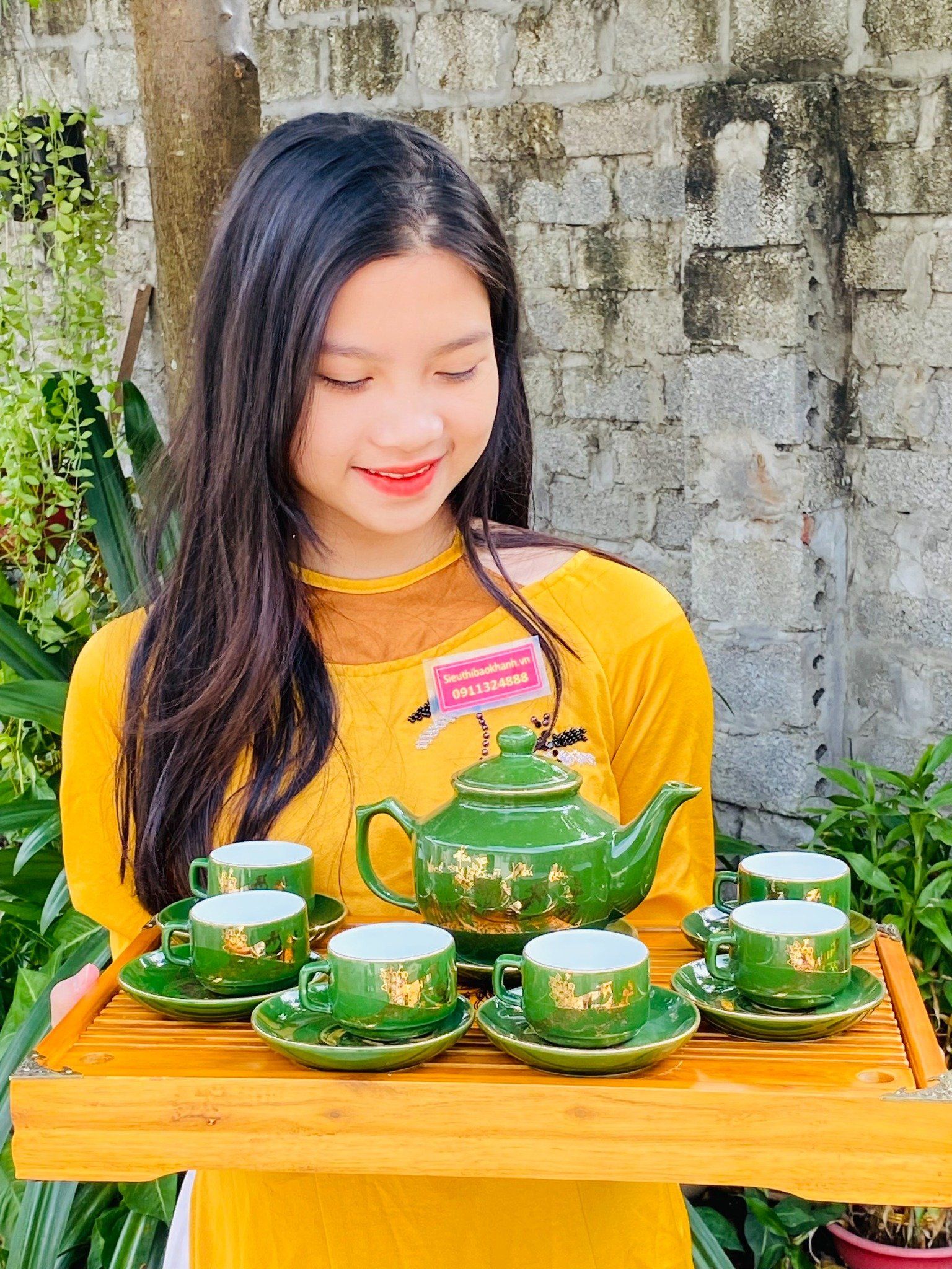  BỘ ẤM CHÉN VẼ VÀNG CẢNH LÀNG QUÊ 