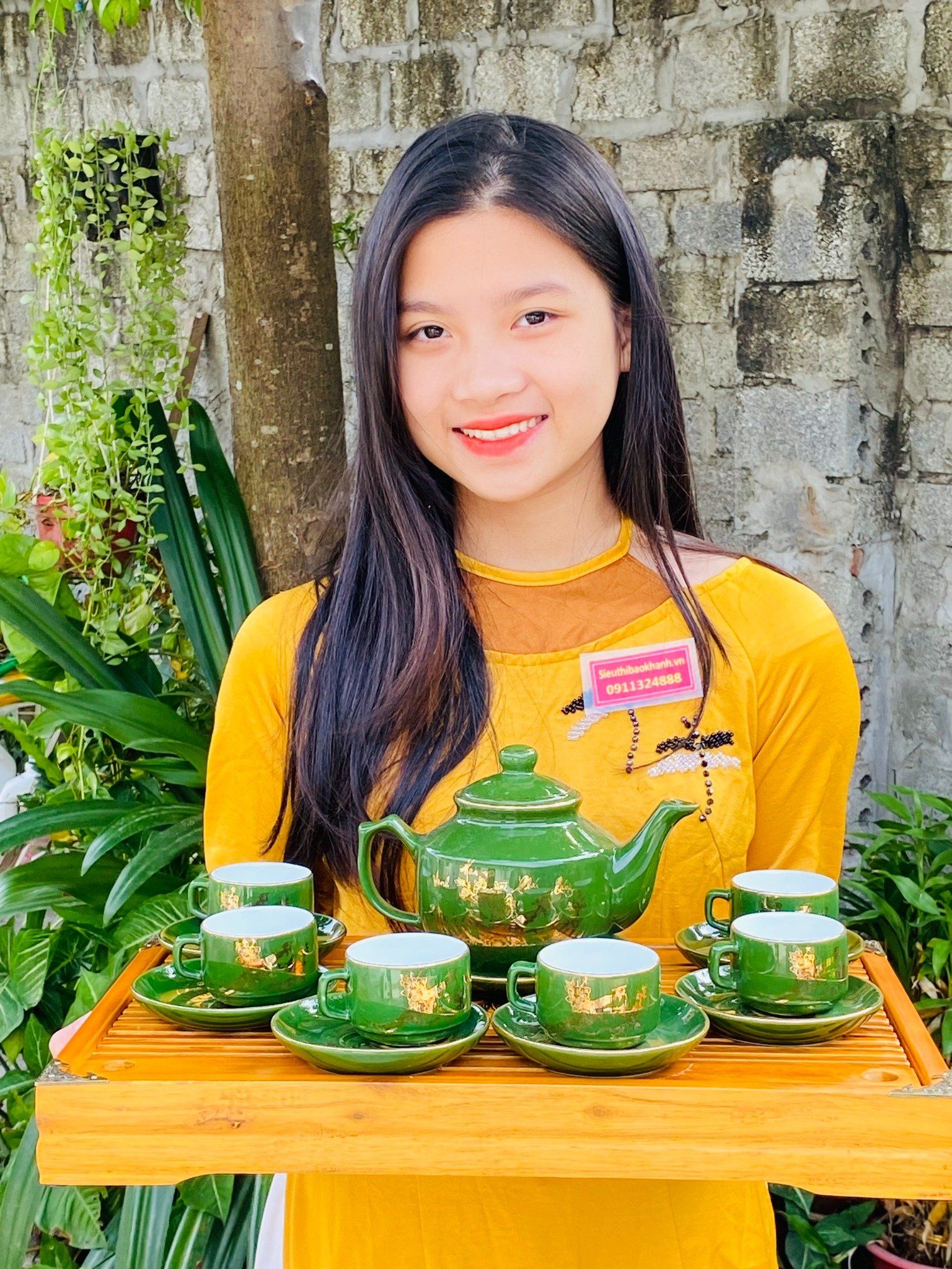  BỘ ẤM CHÉN VẼ VÀNG CẢNH LÀNG QUÊ 