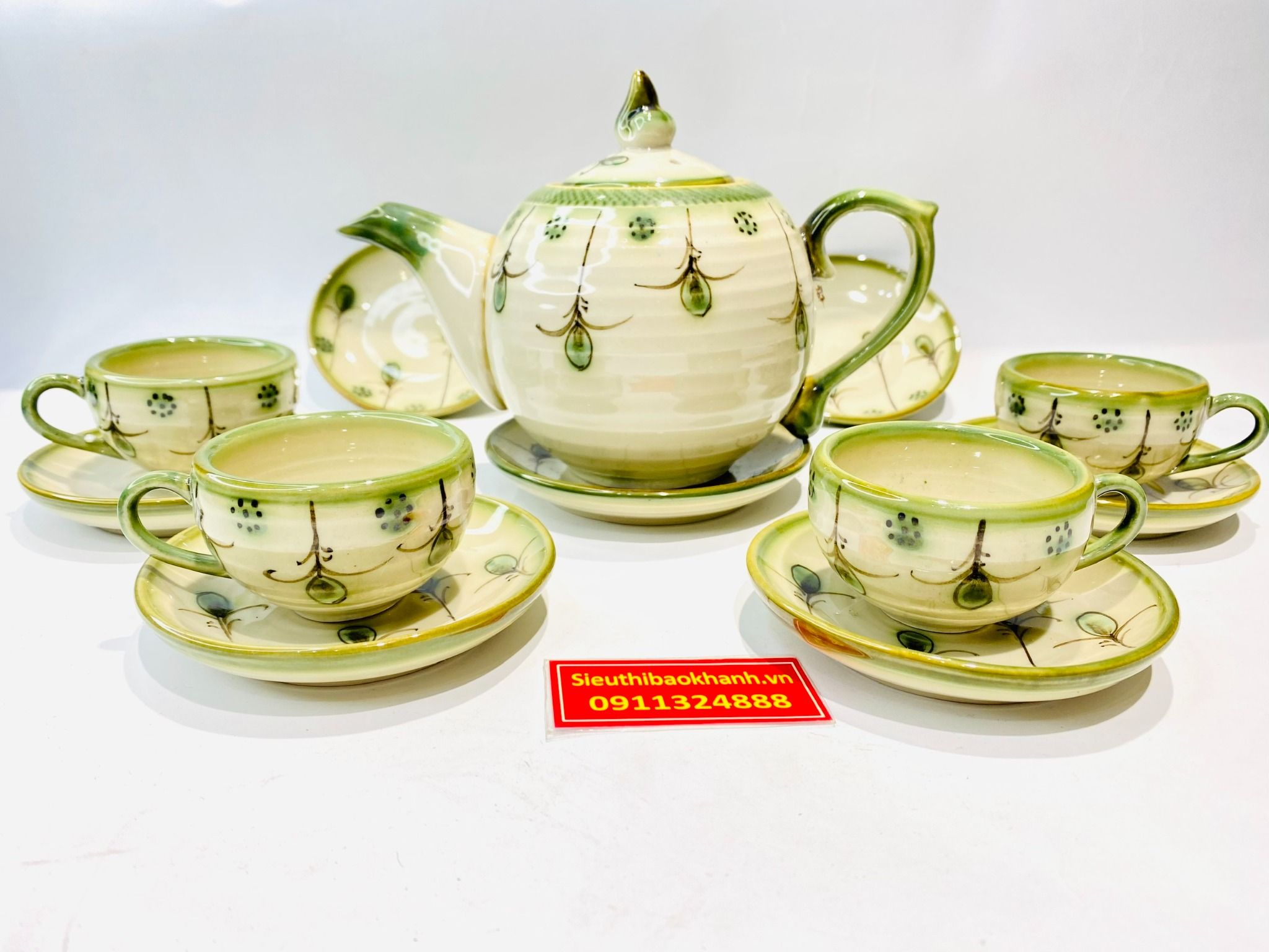  Bộ ấm họa tiết hoa gốm sứ bát tràng 
