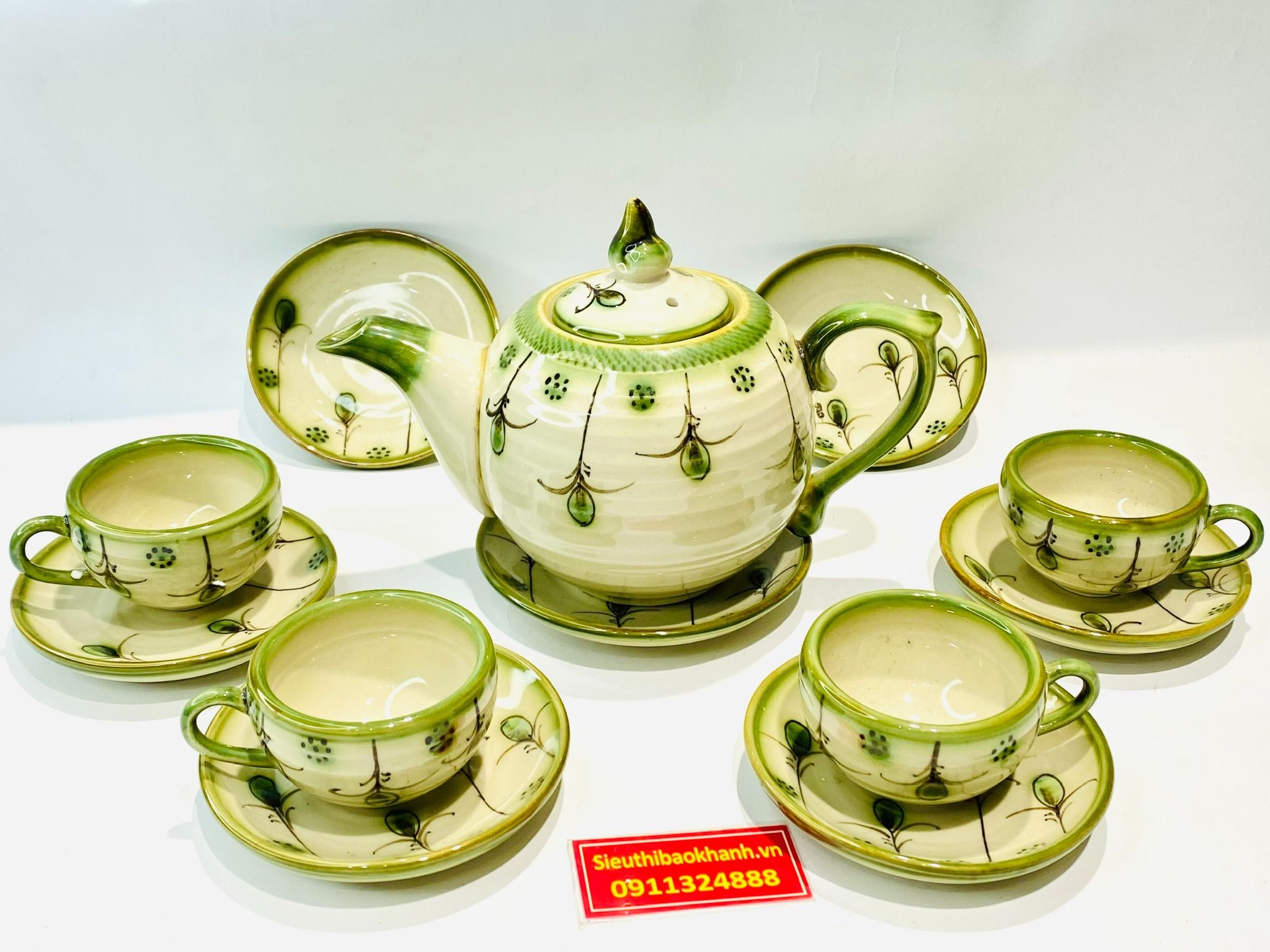  Bộ ấm họa tiết hoa gốm sứ bát tràng 