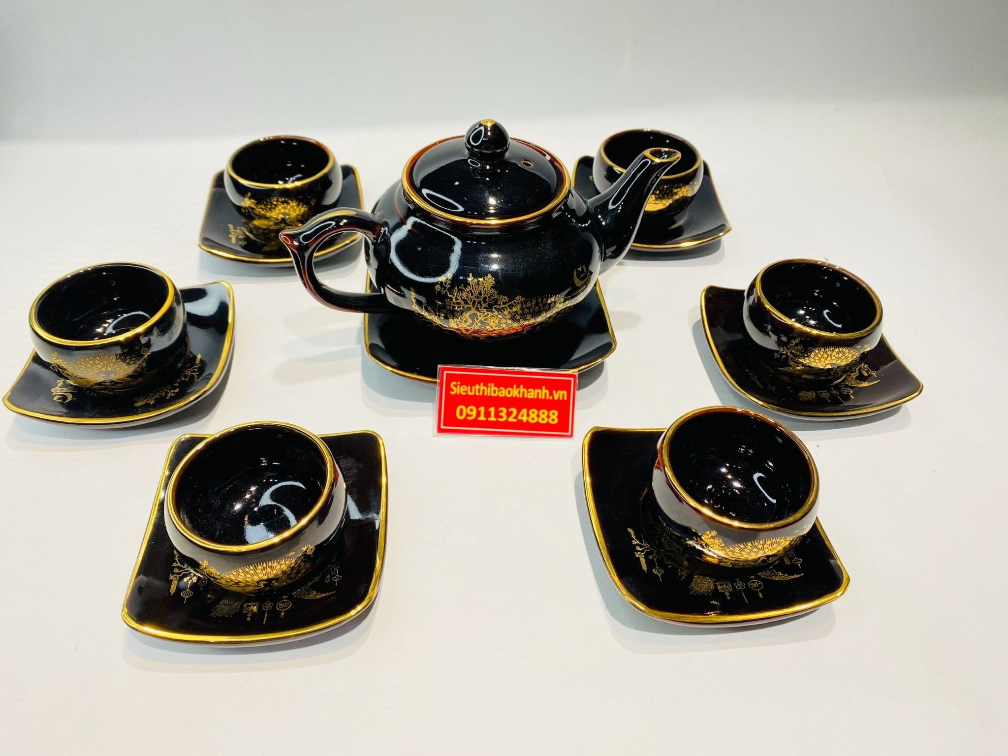  Bộ ấm chén vẽ vàng cao cấp xuất xứ Bát Tràng 