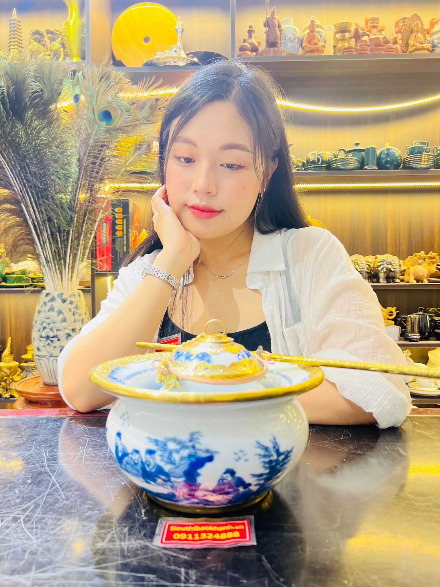  Điếu bát bọc đồng họa tiết Thất Tiên BKCEVN-8028 