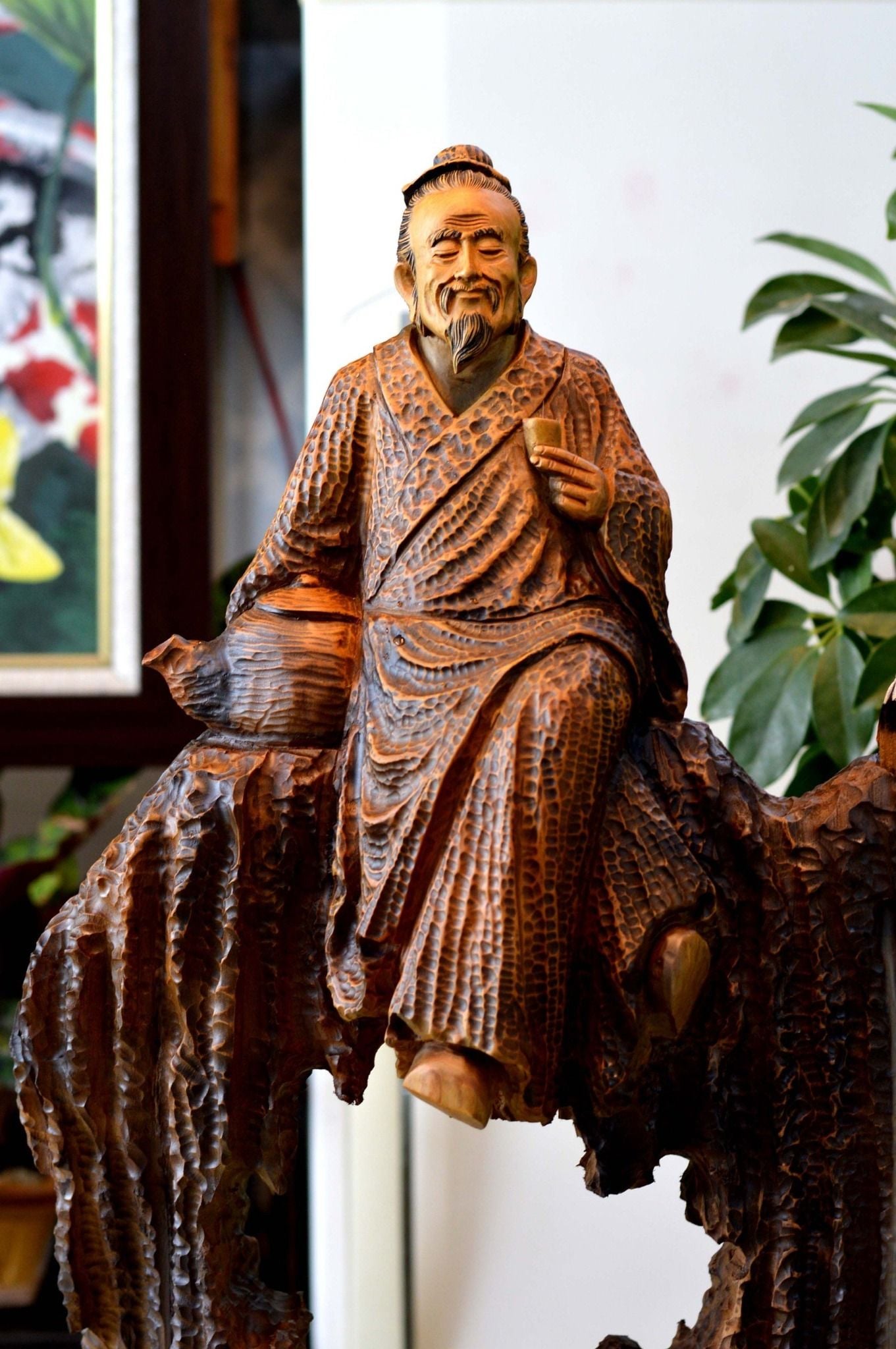  Tượng thần trà ngồi lũa ấm bách xanh 