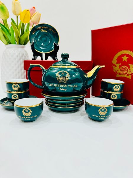  Bộ ấm chén Tổng Bí Thư Tô Lâm in logo vẽ vàng 24k 650ml BKCEVN-8010 