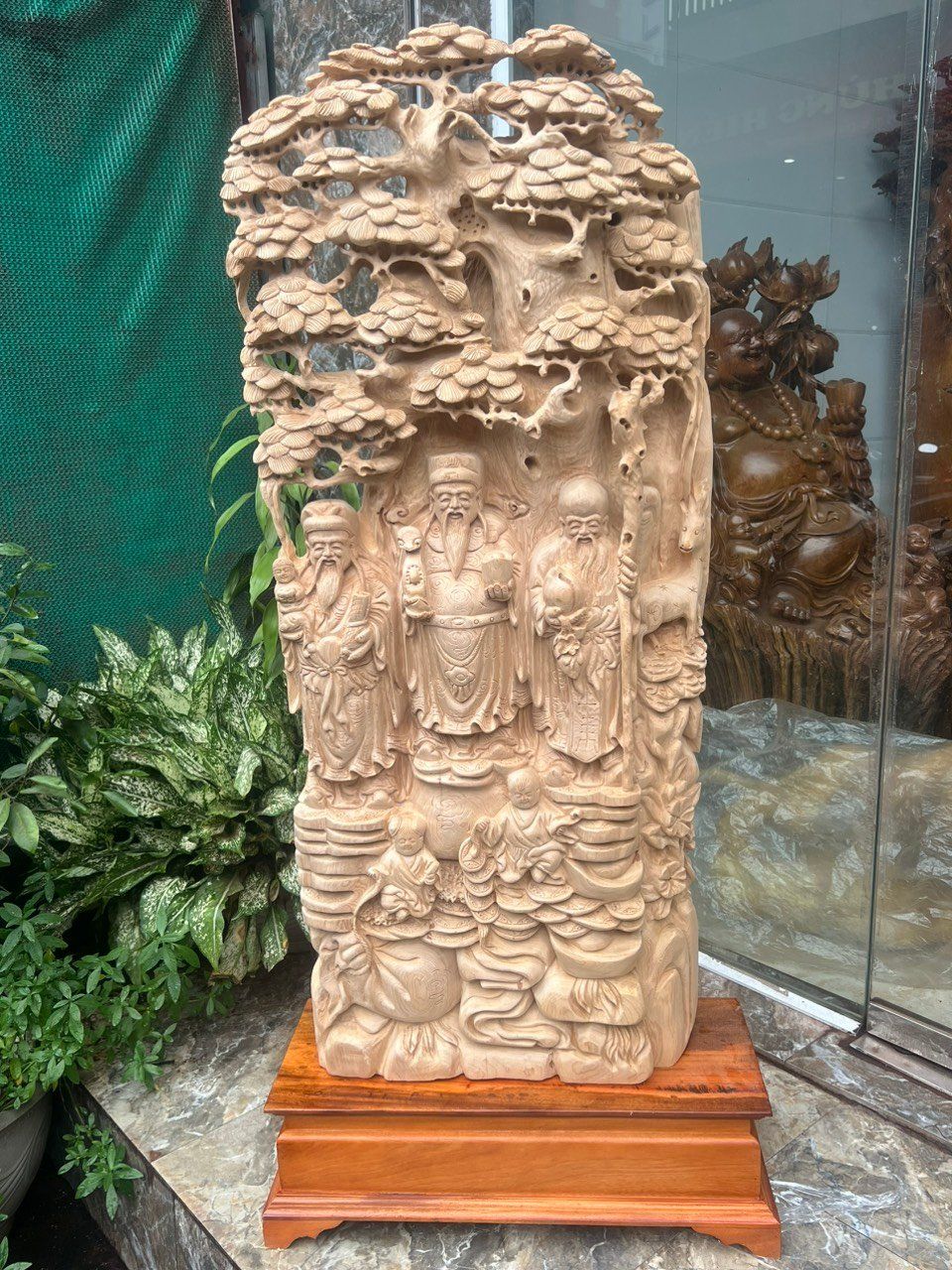  Phúc Lộc Thọ gỗ ngọc am thơm liền khối 