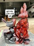  Ống Cắm Tăm Gỗ Trắc Đỏ Đen – Đục Chim Buông Hoa Phù Dung 