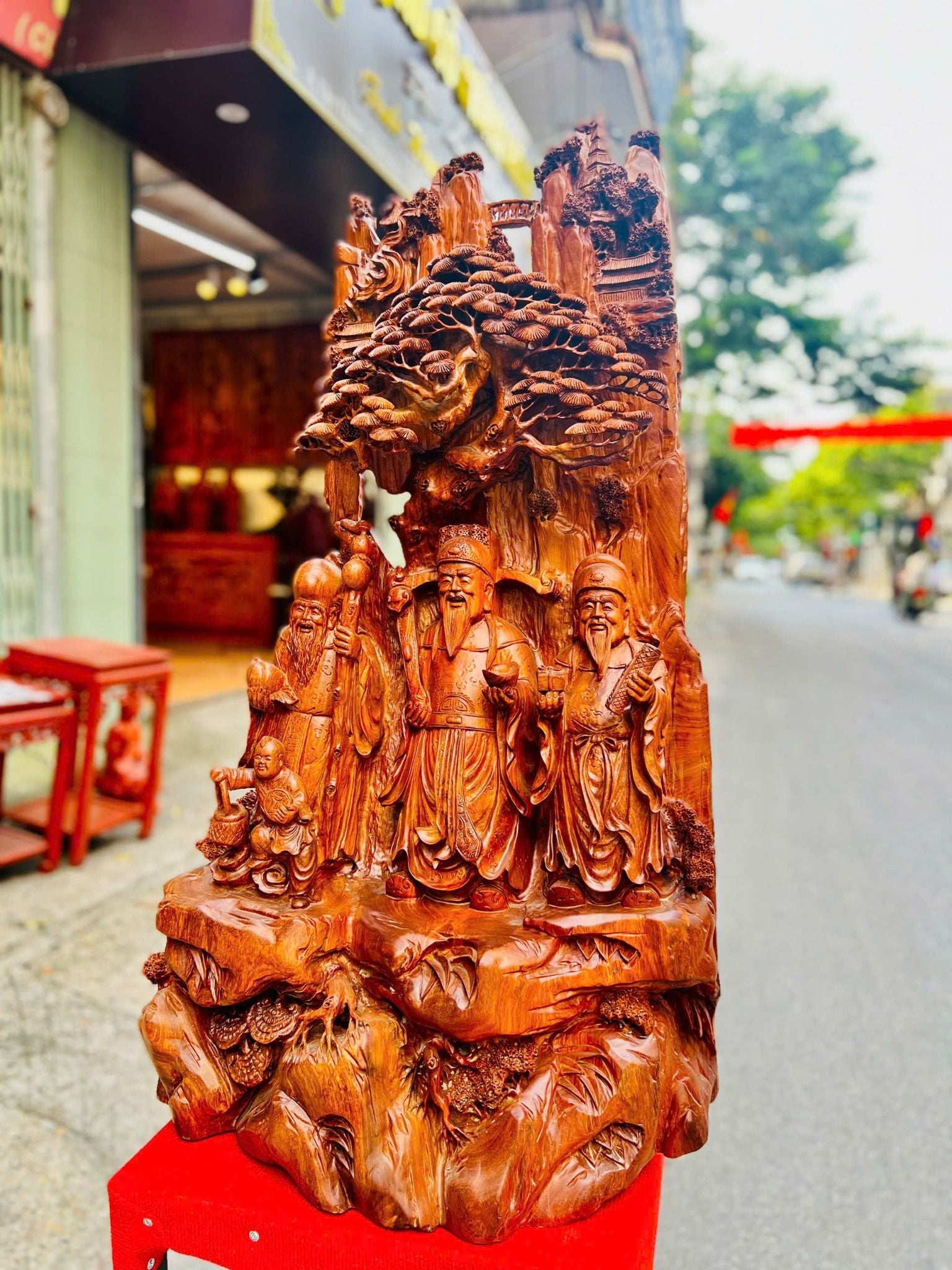  Tam Đa Phúc Lộc Thọ Tiểu Cảnh (Gỗ Hương Ta Liền Khối) 