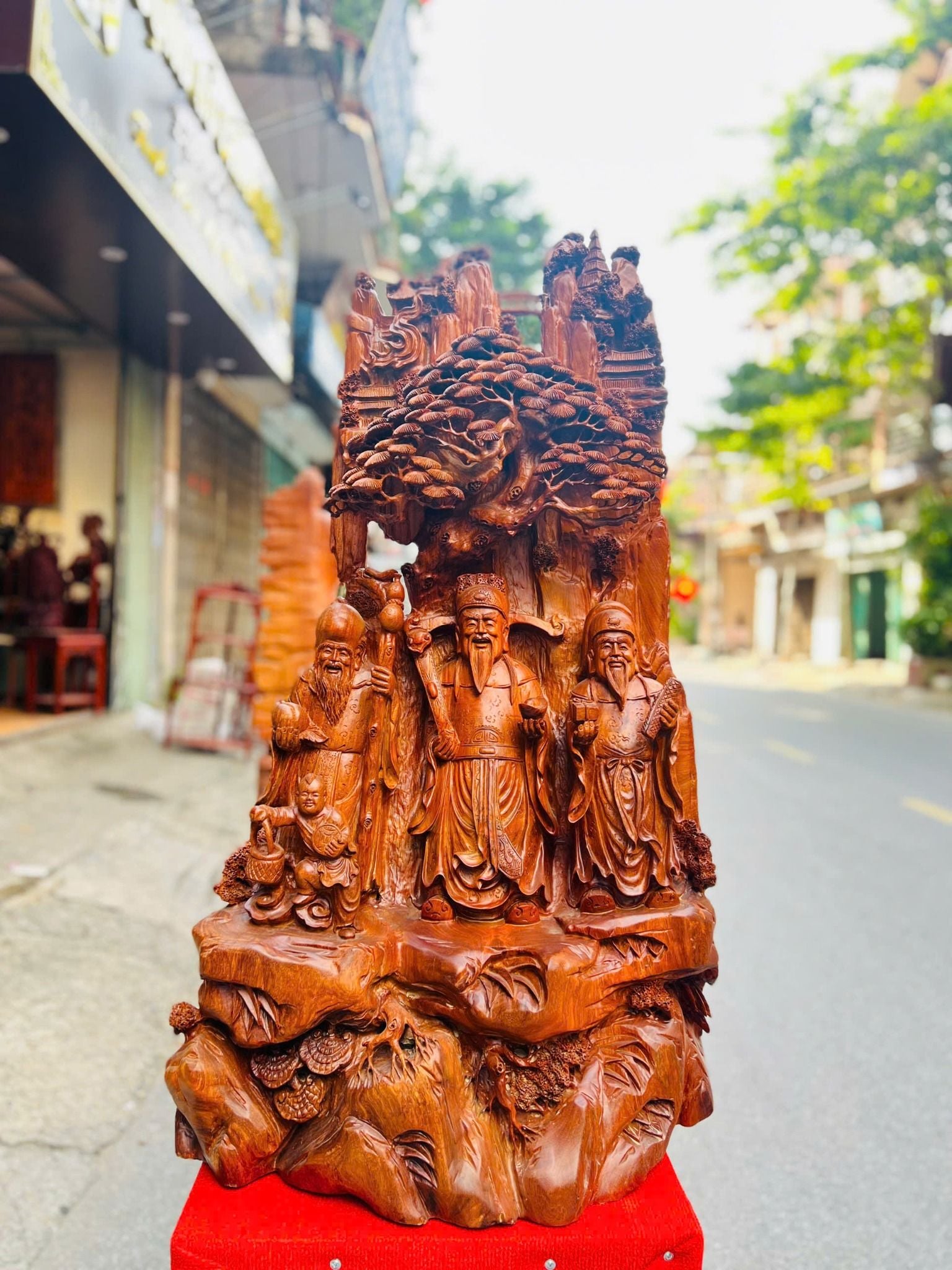  Tam Đa Phúc Lộc Thọ Tiểu Cảnh (Gỗ Hương Ta Liền Khối) 