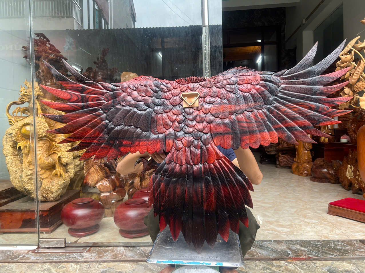  Đại Bàng Treo Tường Gỗ Trắc Ta Đỏ Đen 