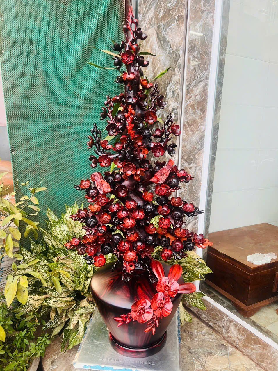  Bình Hoa Mai Điểu Gỗ Trắc Ta Đỏ Đen 