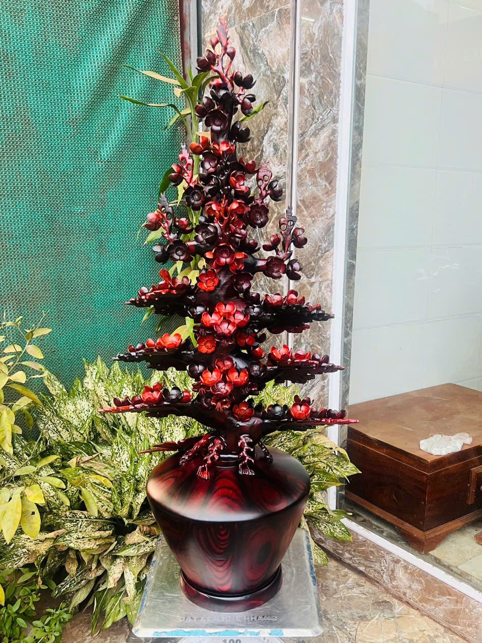  Bình Hoa Mai Điểu Gỗ Trắc Ta Đỏ Đen 