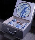  Bộ ấm trà sứ trắng xanh 