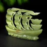  Thuyền buồm bằng ngọc tự nhiên mịn màu xanh lá cây 