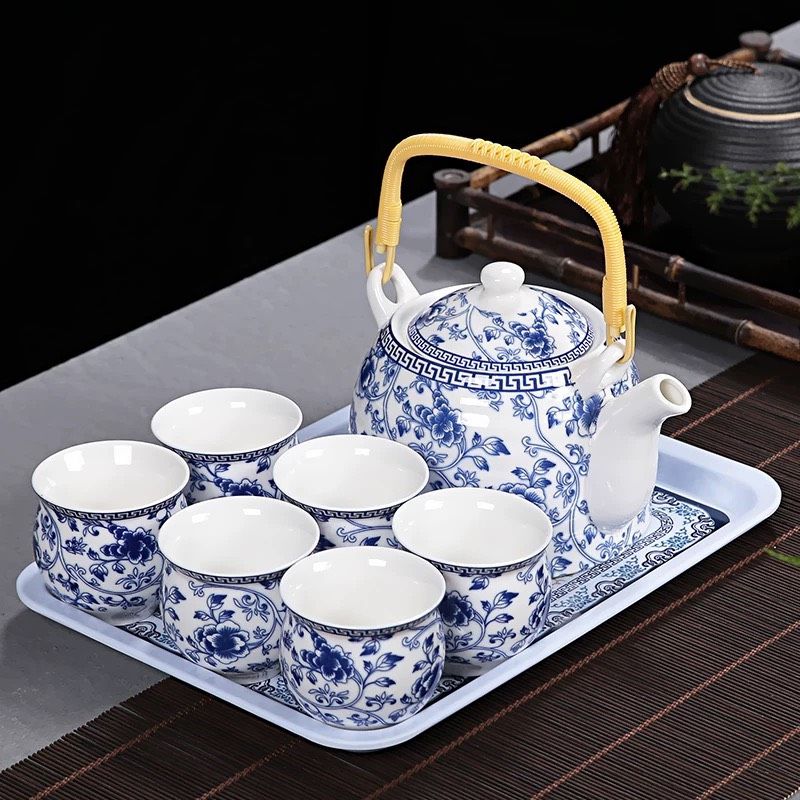  Bộ ấm chén trắng xanh 