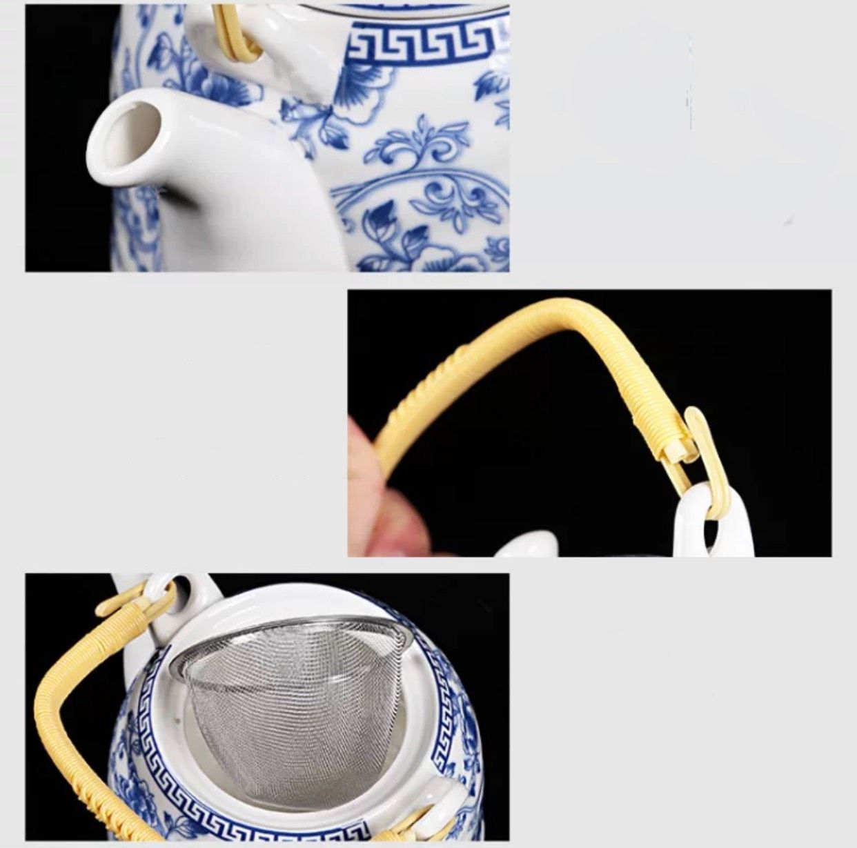  Bộ ấm chén trắng xanh 