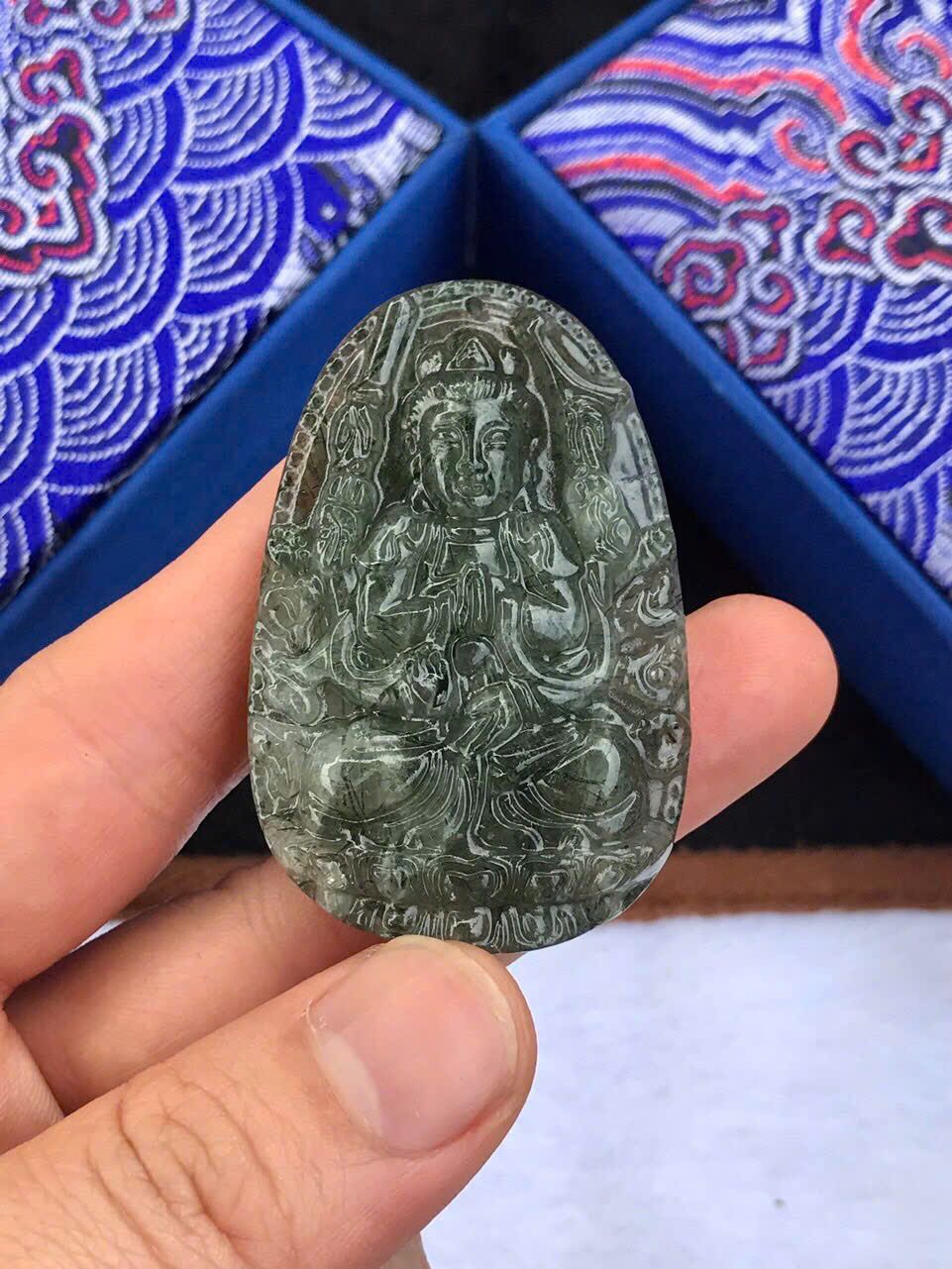  Mặt Dây Phật Bản Mệnh Thạch Anh Tóc Xanh Tự Nhiên 