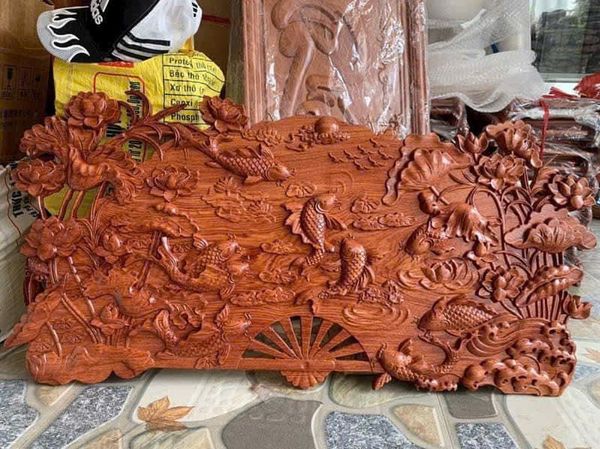  Quạt Cửu Ngư Quần Hội Chất Liệu Gỗ Hương Đá 