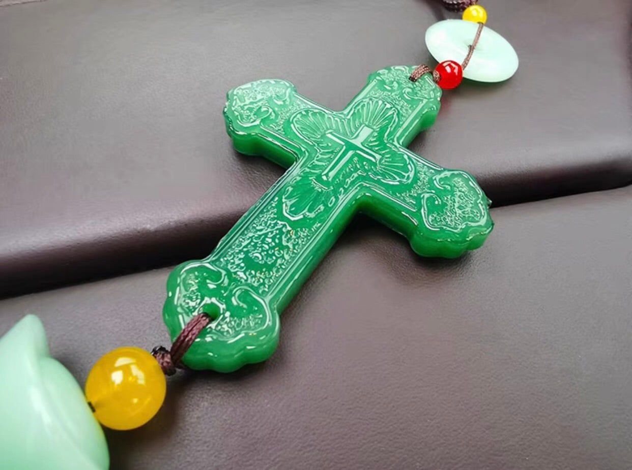 Đồ trang trí xe hơi chữ thập màu xanh lá 
