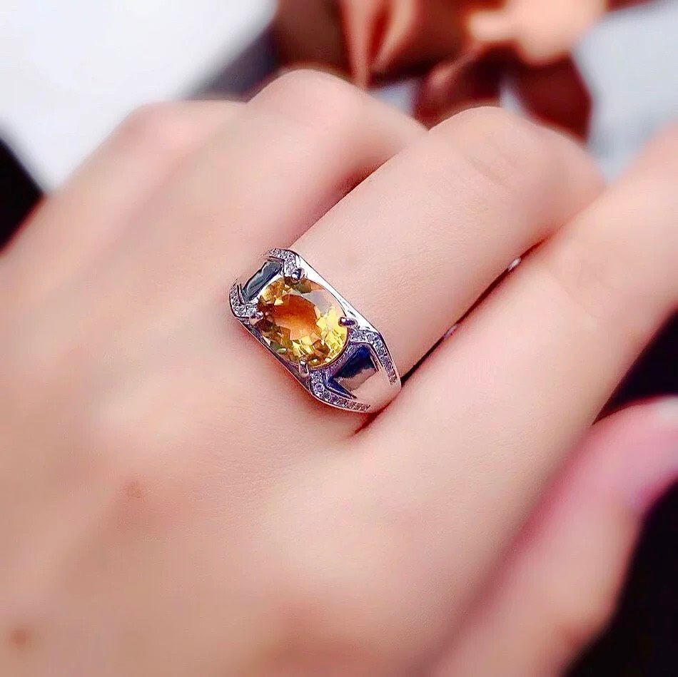  Nhẫn đá quý sang trọng Chất liệu đá thạch anh vàng + bạc 925 