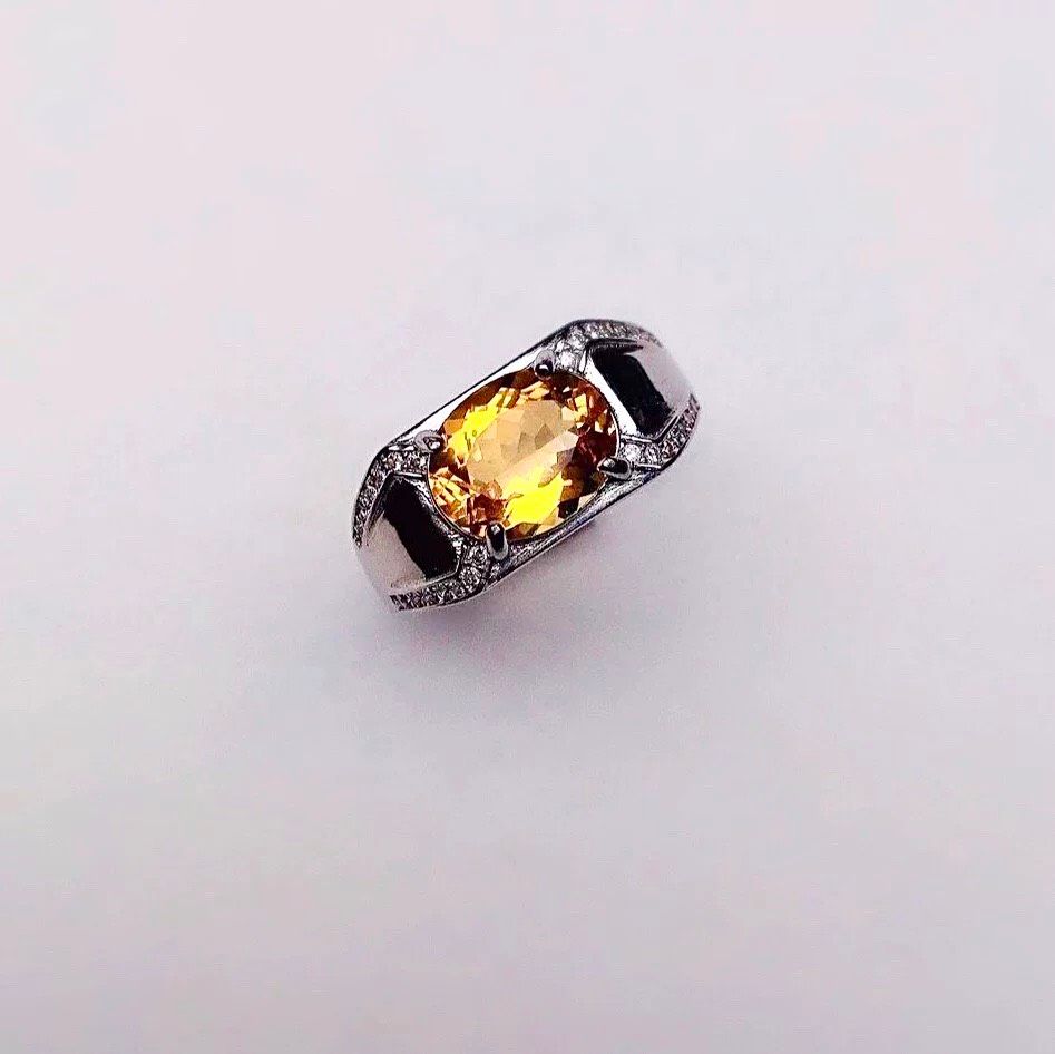  Nhẫn đá quý sang trọng Chất liệu đá thạch anh vàng + bạc 925 