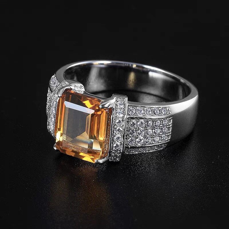  Nhẫn bạc 925 dát đá citrine tự nhiên dành cho nam 