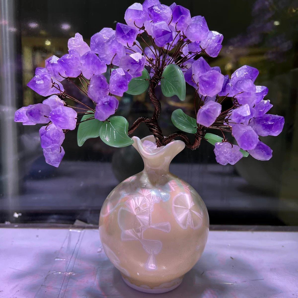  Chậu cây hoa tím trang trí Chất liệu thạch anh tím 