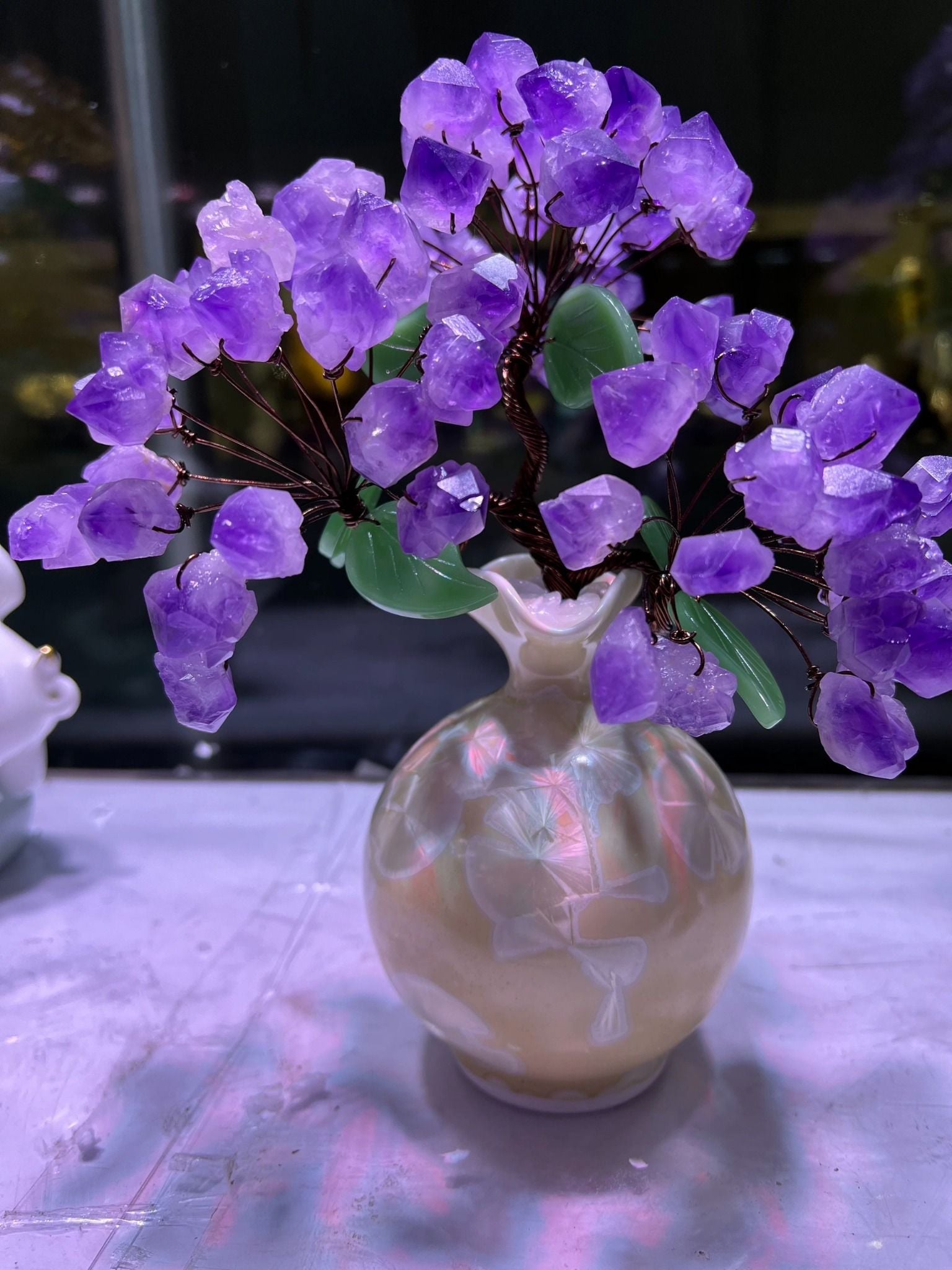  Chậu cây hoa tím trang trí Chất liệu thạch anh tím 