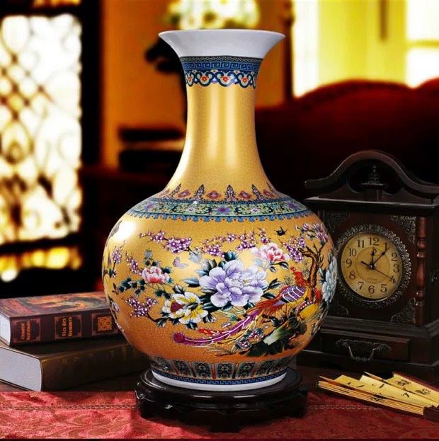  Bình hoa thời trang gà trống vàng kim Chất liệu gốm sứ 