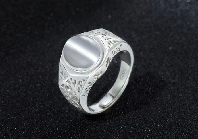  Nhẫn bạc nam cao cấp Chất liệu bạc 925 + đá mặt trăng mắt mèo 