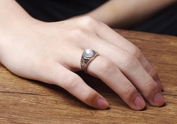  Nhẫn bạc nam cao cấp Chất liệu bạc 925 + đá mặt trăng mắt mèo 
