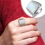  Nhẫn bạc nam cao cấp Chất liệu bạc 925 + ngọc trắng hetian 