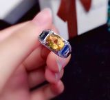  Nhẫn đá quý sang trọng Chất liệu đá thạch anh vàng + bạc 925 