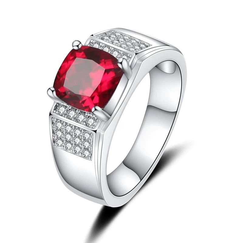  Nhẫn đính đá sang trọng Chất liệu đá ruby + bạc 925 